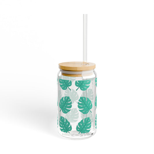 Tropical Leaf Sipper Glass - 16oz Eco-Friendly Drinkware for Summer Parties, Beach Days, Home Decor, Gift Idea, Eco-Friendly