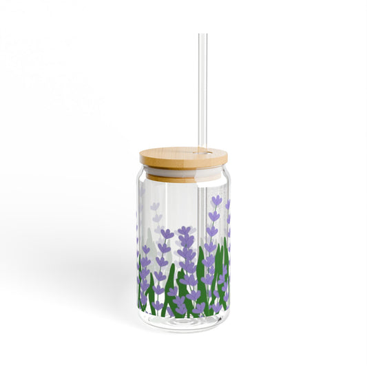 Lavender Flower Sipper Glass - 16oz Eco-Friendly Drinkware, Perfect for Summer Parties, Gifts, Weddings, and Home Decor