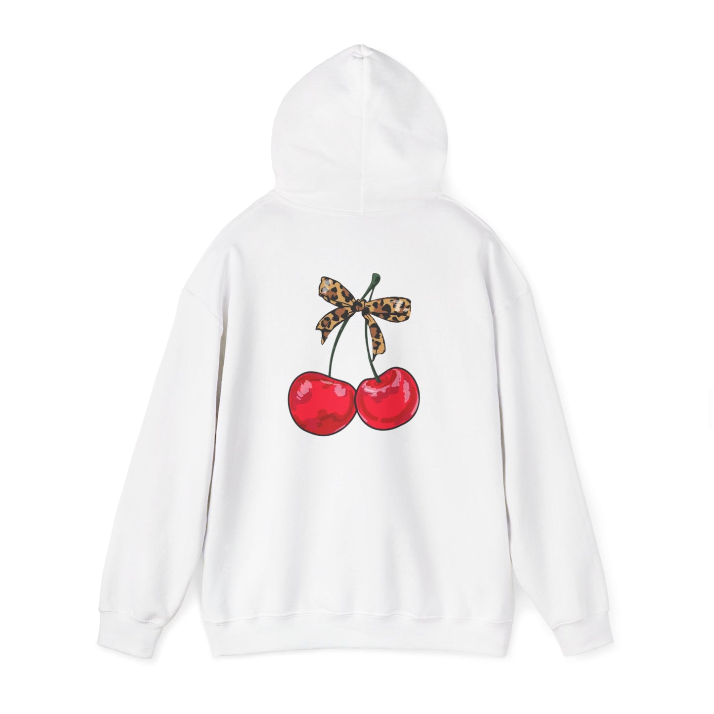 Charming Cherry Hoodie with Leopard Bow | Cozy Gift for Her, Casual Streetwear, Cute Loungewear, Birthday Present, Fall Fashion