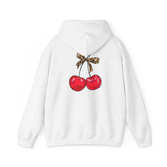 Charming Cherry Hoodie with Leopard Bow | Cozy Gift for Her, Casual Streetwear, Cute Loungewear, Birthday Present, Fall Fashion