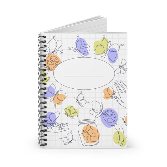 Whimsical Floral Spiral Notebook, Cute Stationery Gift for Students, Personalized Journal for Writing, Butterfly Design for Nature Lovers