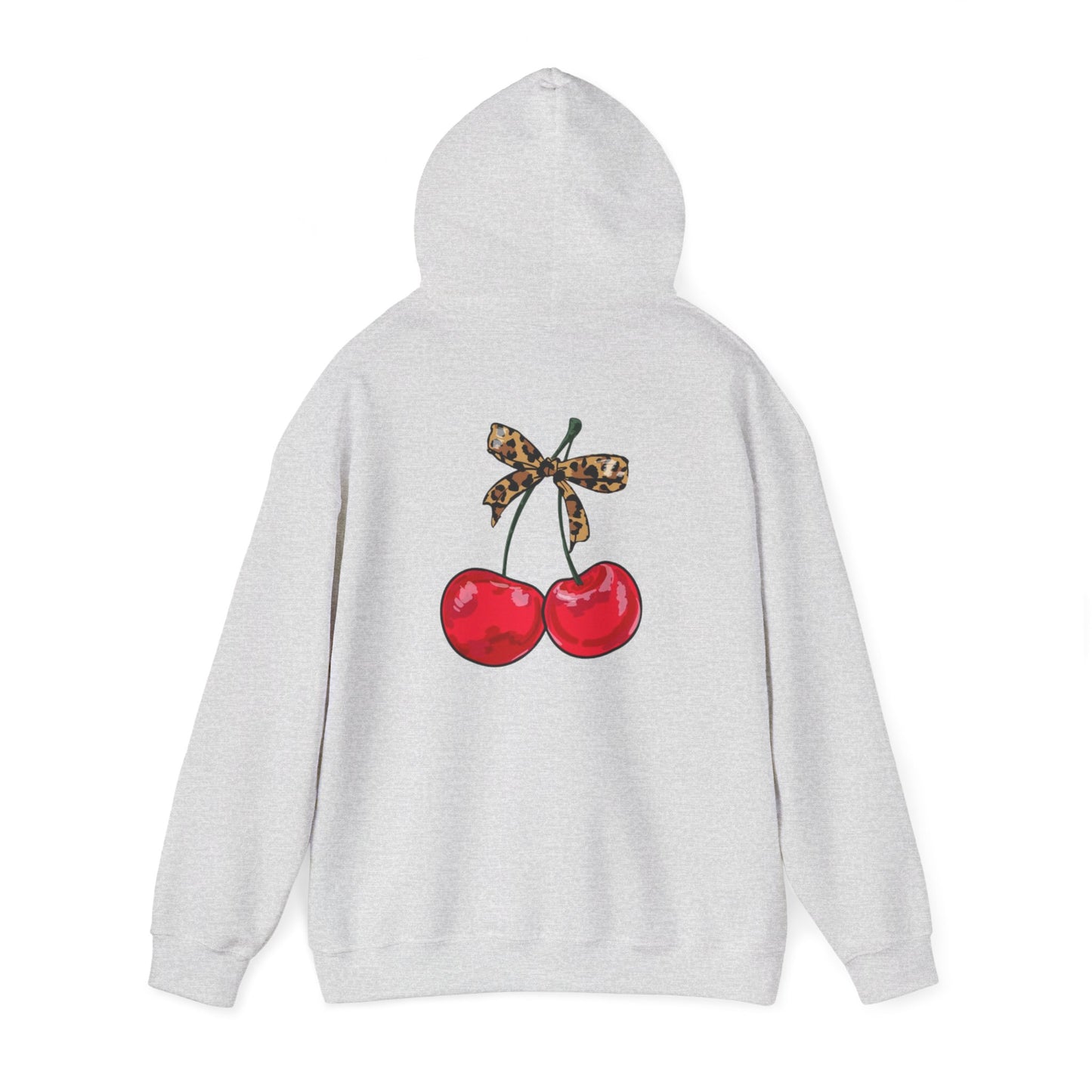 Charming Cherry Hoodie with Leopard Bow | Cozy Gift for Her, Casual Streetwear, Cute Loungewear, Birthday Present, Fall Fashion