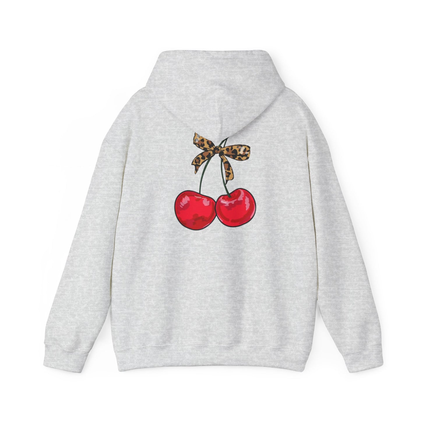 Charming Cherry Hoodie with Leopard Bow | Cozy Gift for Her, Casual Streetwear, Cute Loungewear, Birthday Present, Fall Fashion