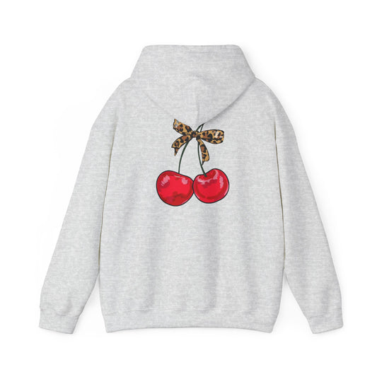 Charming Cherry Hoodie with Leopard Bow | Cozy Gift for Her, Casual Streetwear, Cute Loungewear, Birthday Present, Fall Fashion